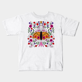 Bright Butterfly and Flowers Kids T-Shirt